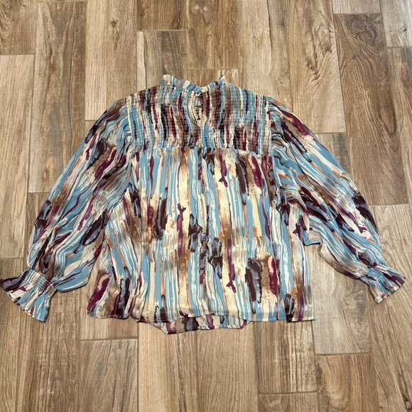 Entro Abstract Smocked Neck Blouse - Picture 3 of 3